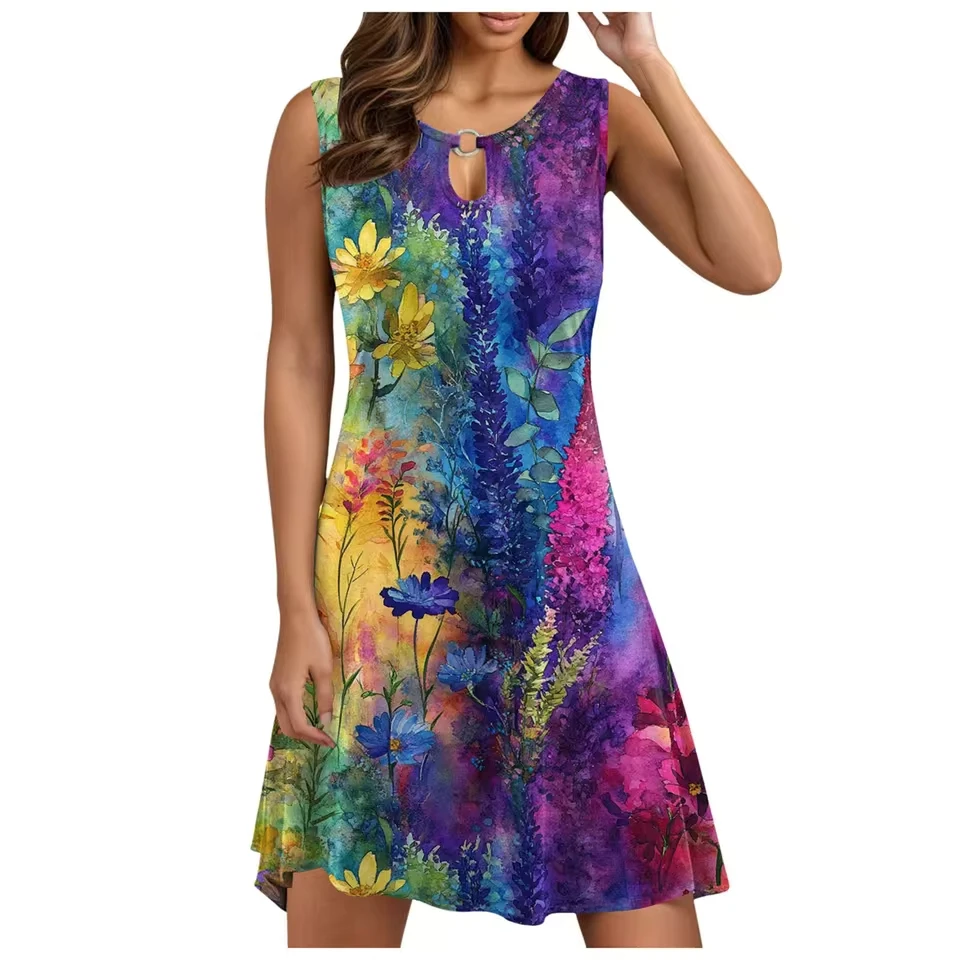 

Women'S Sleeveless Asymmetric Hem Dress With Print Stylish And Comfortable For Summer In Party Clubwaer Dresses