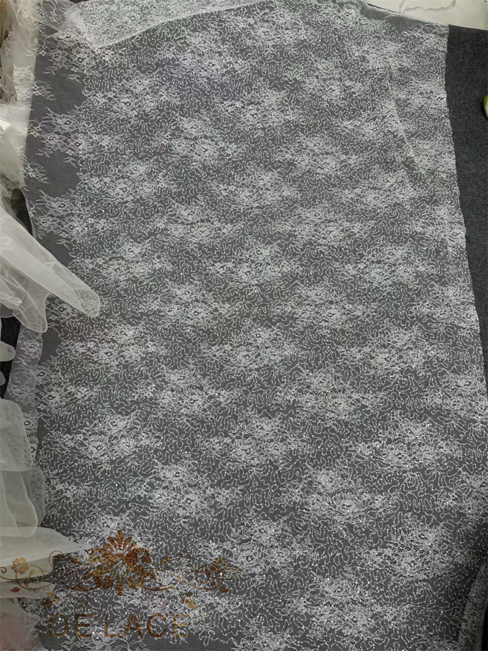 

MY Simple Elegant Soft Chantilly Lace Fabric With Sequins Floral Embroidered Wedding Dress Beaded Lace