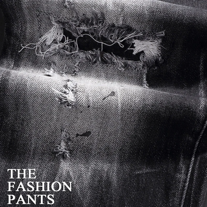 Street Fashion Men Jeans Retro Black Gray Elastic Stretch Slim Fit Ripped Jeans Men Patched Designer Hip Hop Brand Pants Hombre