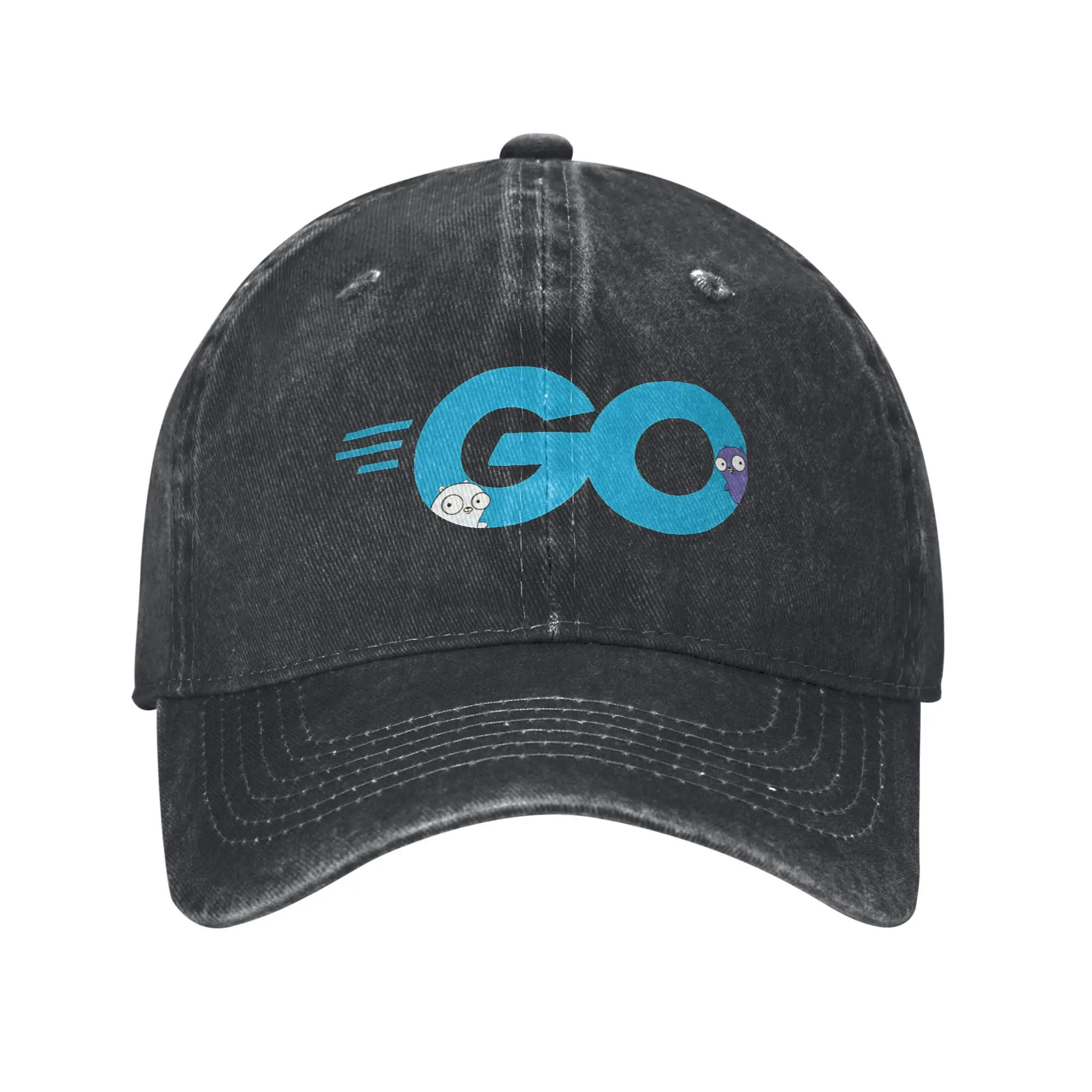 Golang Go Logo with Embedded Gopher Mascots  Baseball Cap Merch For Unisex  Adjustable Trucker Hats