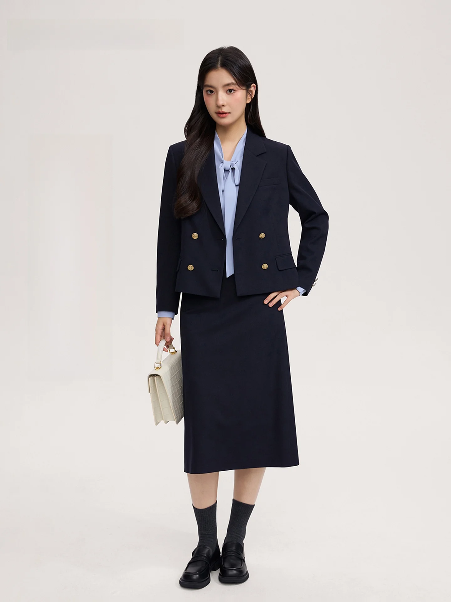 

Хороший молодежный женский карьерный деловой костюм Jaet, осенний облегающий костюм с длинным светом, двубортный, однотонный, полиэстер