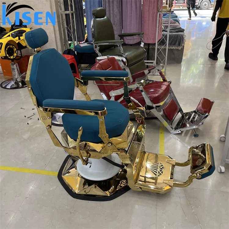 Kisen Luxury Hair Salon Chair Hair Barbershop High Quality Men's Barber Chair Can Lift and Rotate Retro Oil Head Chairs