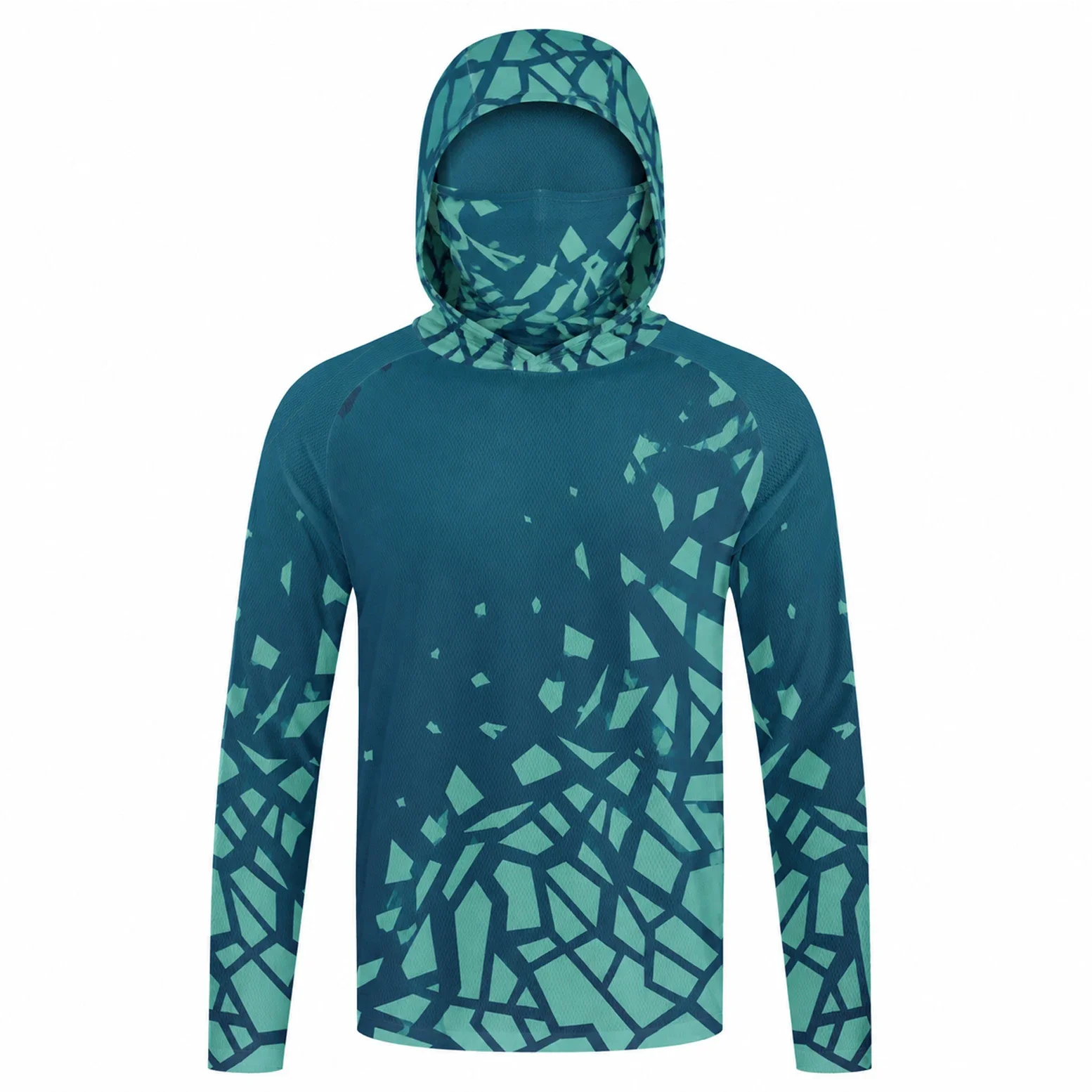 Herren Sommer UPF50+ Angel-Hoodie mit Gesichtsmaske, Reed Camo Bass-Print, schnelltrocknend, atmungsaktiv, leicht, langärmeliges Angelhemd – Detail 25