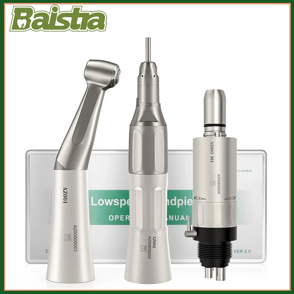 AZDENT Dental Low Speed Handpiece Set Contra Angle/Straight Handpiece 4/2 Holes Air Turbine Motor External Water Spray Dentist