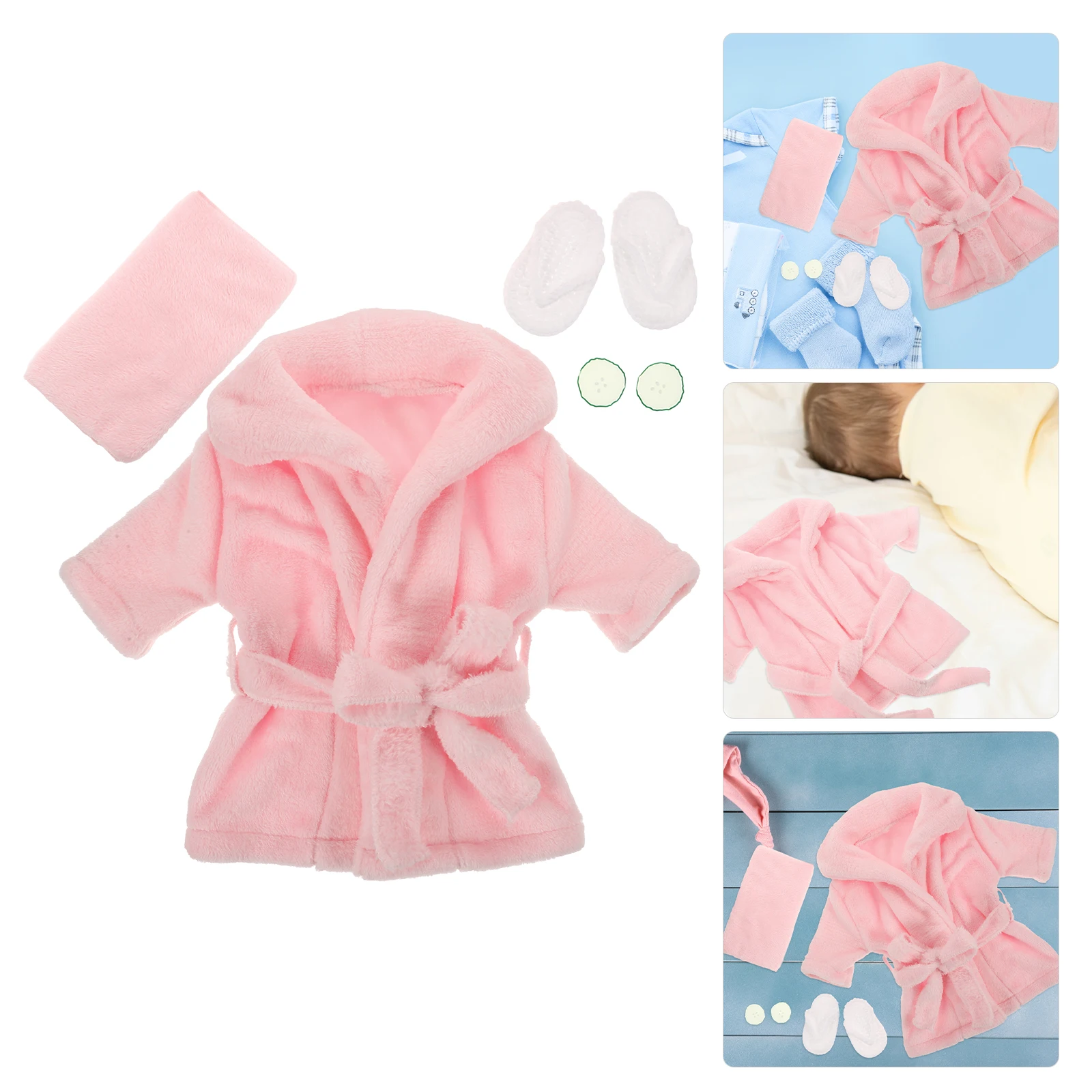 

1 Set Newborn Photography Robe Set Toddler Bath Towel Coral Fleece Soft Bathrobe For Girls With Accessories Cute