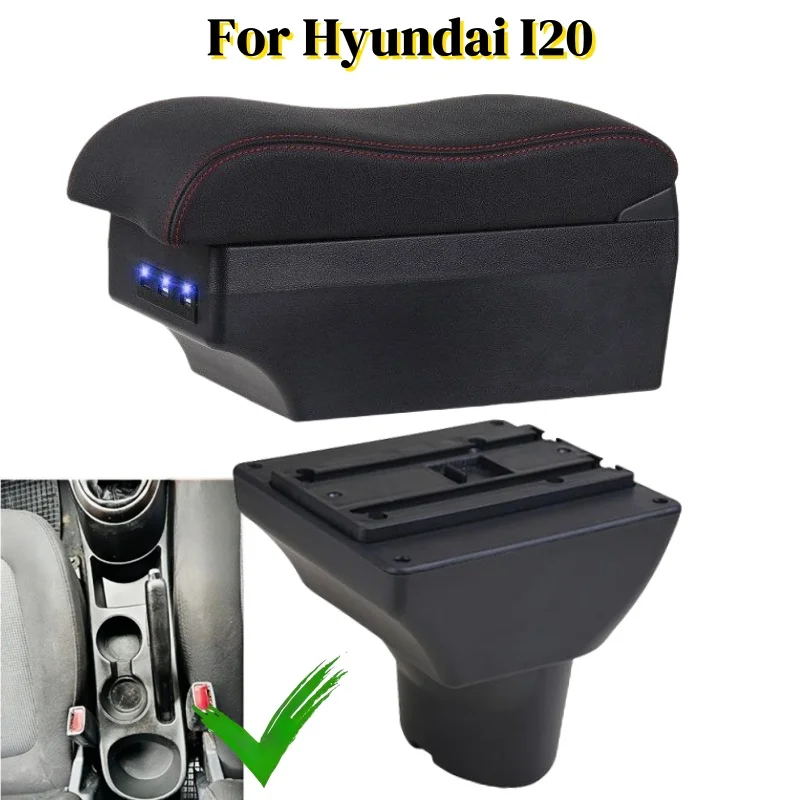 

Car Armrest Box for Hyundai I20 Retrofit parts Interior details Leather Arm Rest Center Console Storage USB Led Accessory