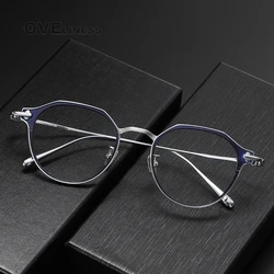 Monture de lunettes en titane pur pour hommes et femmes, lunettes rondes vintage ultralégères, lunettes rétro entièrement en métal, lunettes pour hommes, 2024