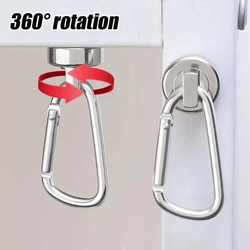 Strong Neodymium Magnetic Hooks 360°Rotating Carabiner Magnet Ring Magnetic Refrigerator Hook Home Kitchen Bathroom Suction Cup