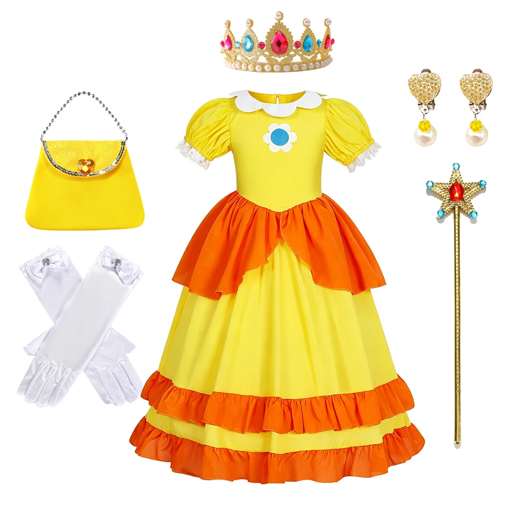 Daisy Kostüm Mädchen Gelbes Mehrlagiges Tüllkleid Kinder Halloween Karneval Geburtstagsfeier Prinzessinnenkleid 3 4 5 6 7 8 Jahre – Detail 10
