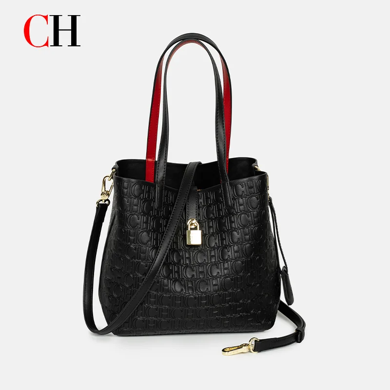 ch-women-embossed-bucket-bag-tote-handbag-lock-decoration-removable-crossbody-strap-2-in-1-top-handle-shoulder-bag-ladies-daily