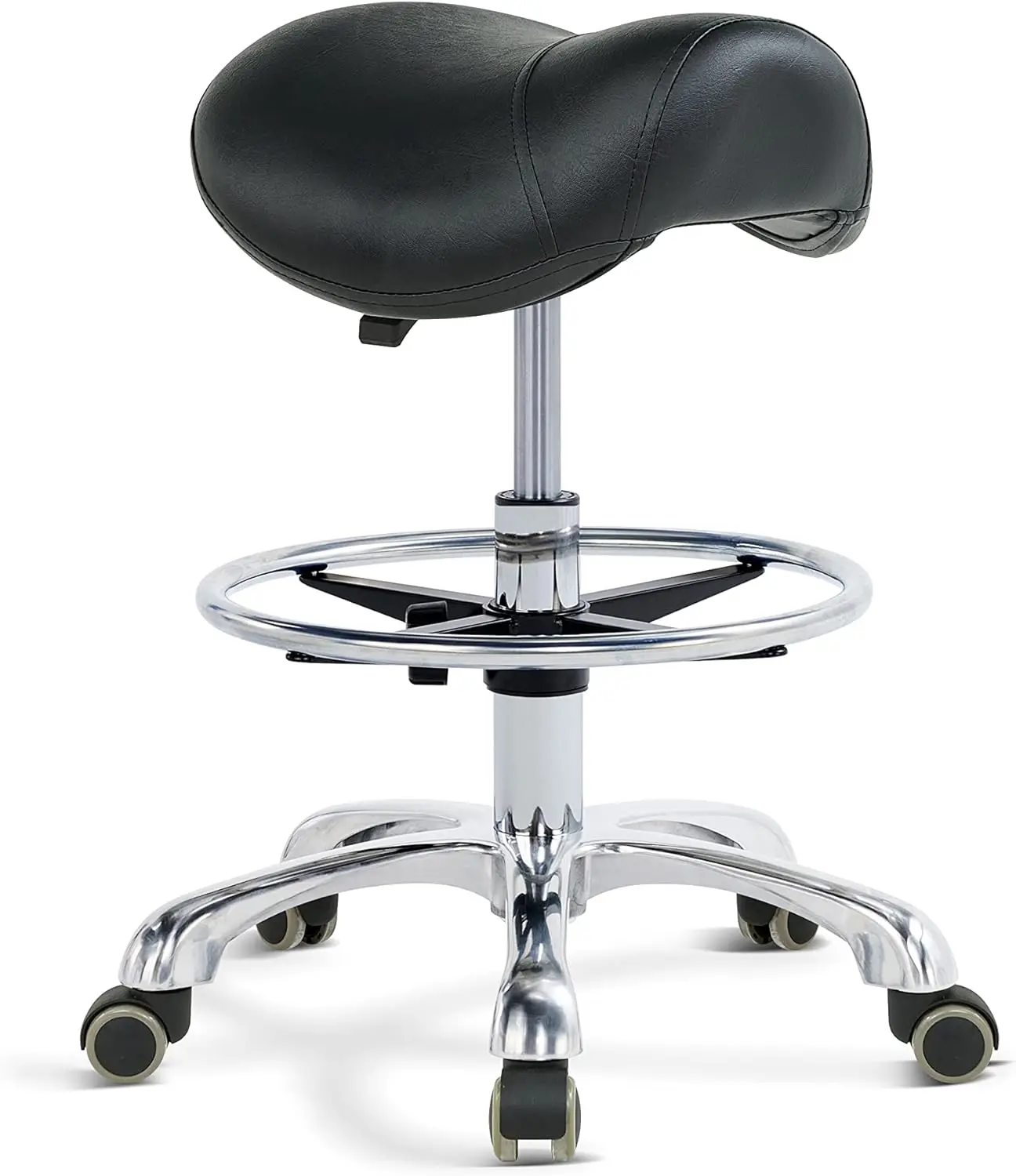 Grace&Grace Ergonomic Rolling Saddle Stool Chair with Wheels Adjustable Swivel Stool with Back and Footrest Heavy Duty for Esthe