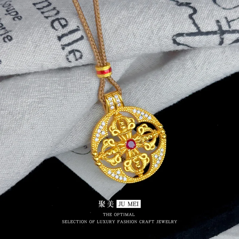 9999 24K real gold time to run retro design high-end vajra pendant necklace women's luxury braided necklace