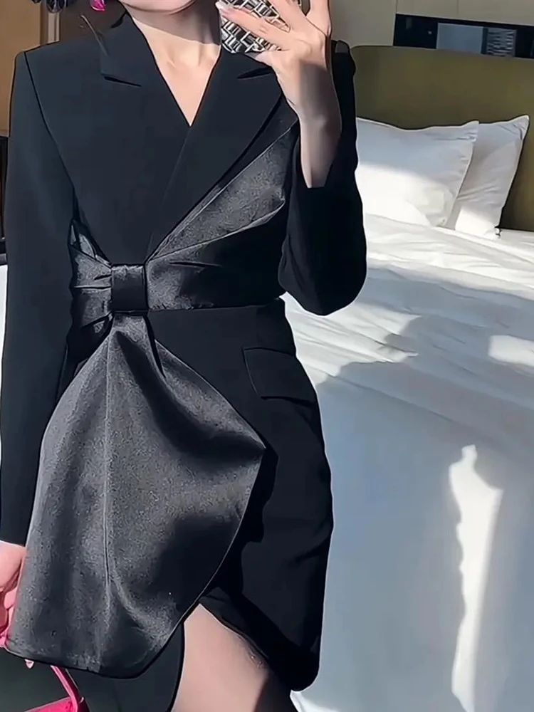 2025 spring new light luxury aura strong women's clothing fat mm senior light mature style black diagonal suit dress