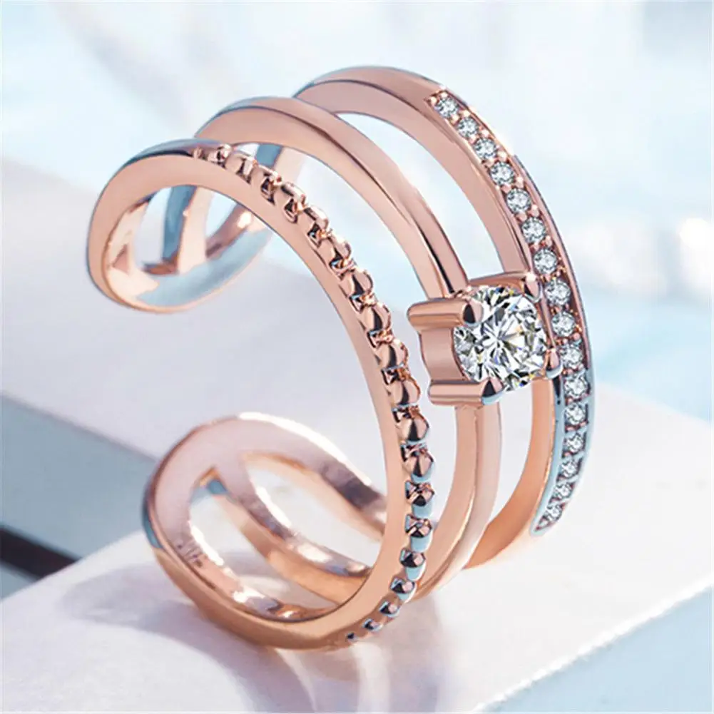 Anti-rust Stress Relief Accessory Elegant Rhinestone Decor Spinner Ring for Women Three-layer Hollow Out Design for Prom