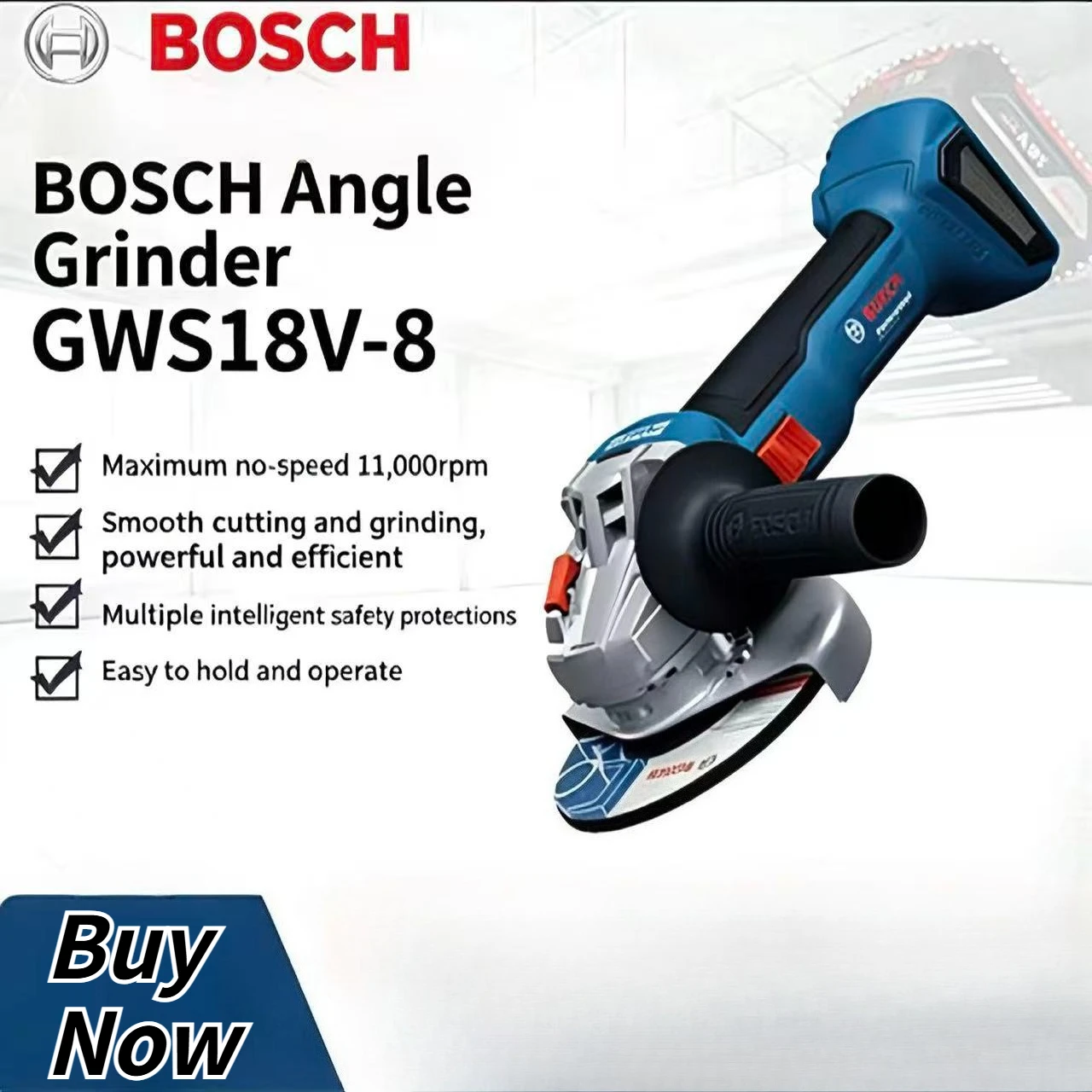 ‌ Аккумуляторная угловая шлифовальная машина Bosch GWS 18V-8 18В, бесщеточная, литий-ионная, для шлифовки, резки и полир