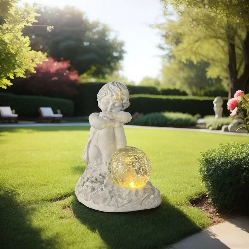 Wholesale resin crafts flower fairy angel statue solar light garden decoration ornaments pastoral style