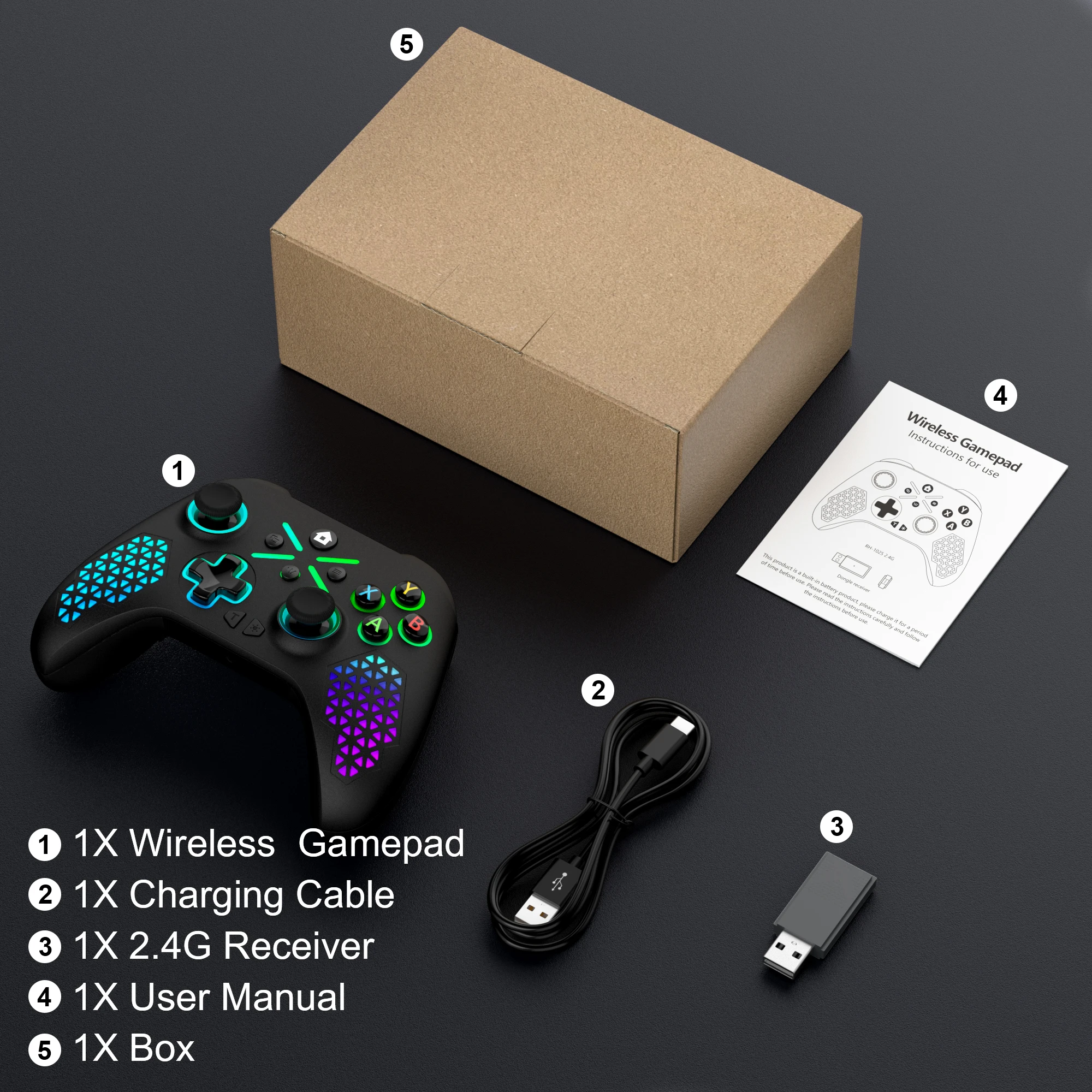 وحدة تحكم لـ Xbox One/S/X/Series S/X PC وحدة تحكم الألعاب عصا التحكم 2.4G لوحة ألعاب لاسلكية 6 محاور مزدوجة الاهتزاز القاعة تأثير الروك