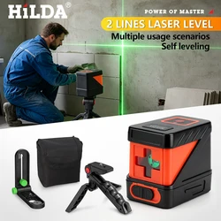 HILDA 2 Lines Laser Level Self Levelling Green Beams Laser Horizontal Vertical Cross Line Mini Laser Level