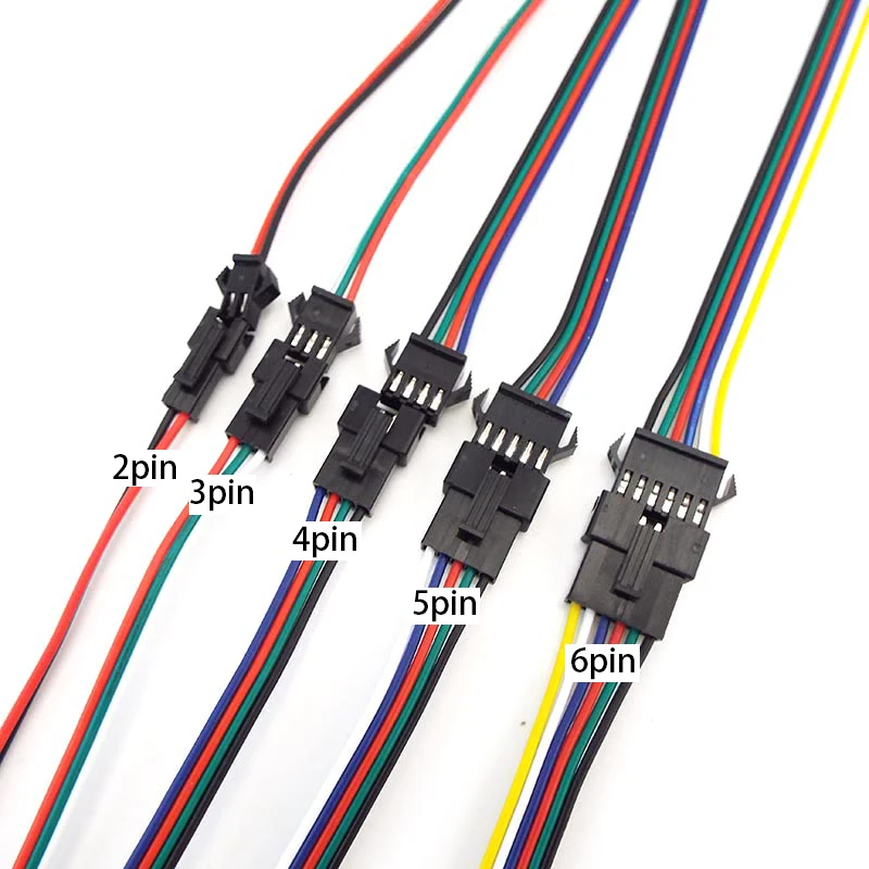 JST SM 2P 3P 4P 5P 6P Wire Connector Male to Female Wire Connector LED Strips Lamp Driver Connectors Quick Adapter