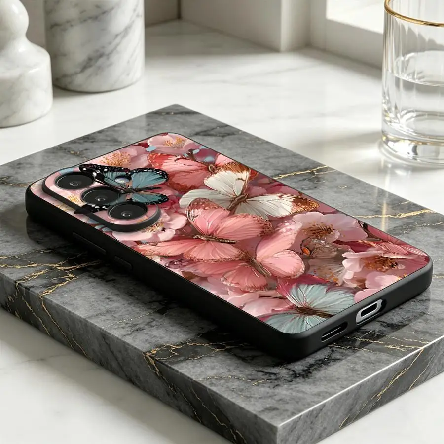 Butterfly Pink Floral Case for Samsung Galaxy A15 A16 A05 A36 A26 A27 A52 A51 A71 A17 A12 A34 A73 A35 A04 A24 A20s A13 A14 Phone