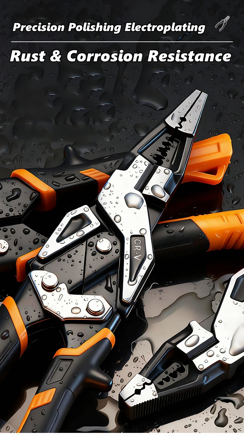 Universelle Multifunktionszange, Doppelhebel-Seitenschneider / Spitzzange, Drahtschneider, müheloser Elektriker-Abisolierer und Crimpzange – Detail 9