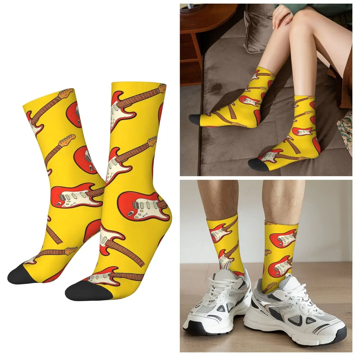 All Seasons Rock Guitar Designed Socks Harajuku Crew Socks Hip Hop Stockings for Men Women Valentine's Day Gifts
