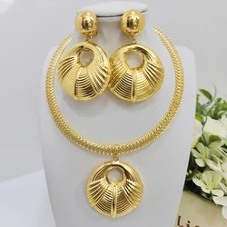 African 18K Gold Plated Jewelry Set for Women Hoop Earrings and Pendant Necklace Sets Italian Fashion Wedding Party Accessories