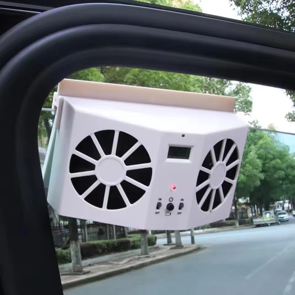 Solar Car Exhaust Fan Solar With Dual Head Air-Circulation USB Rechargeable Ventilation Cooling Fan For Vehicle Interior