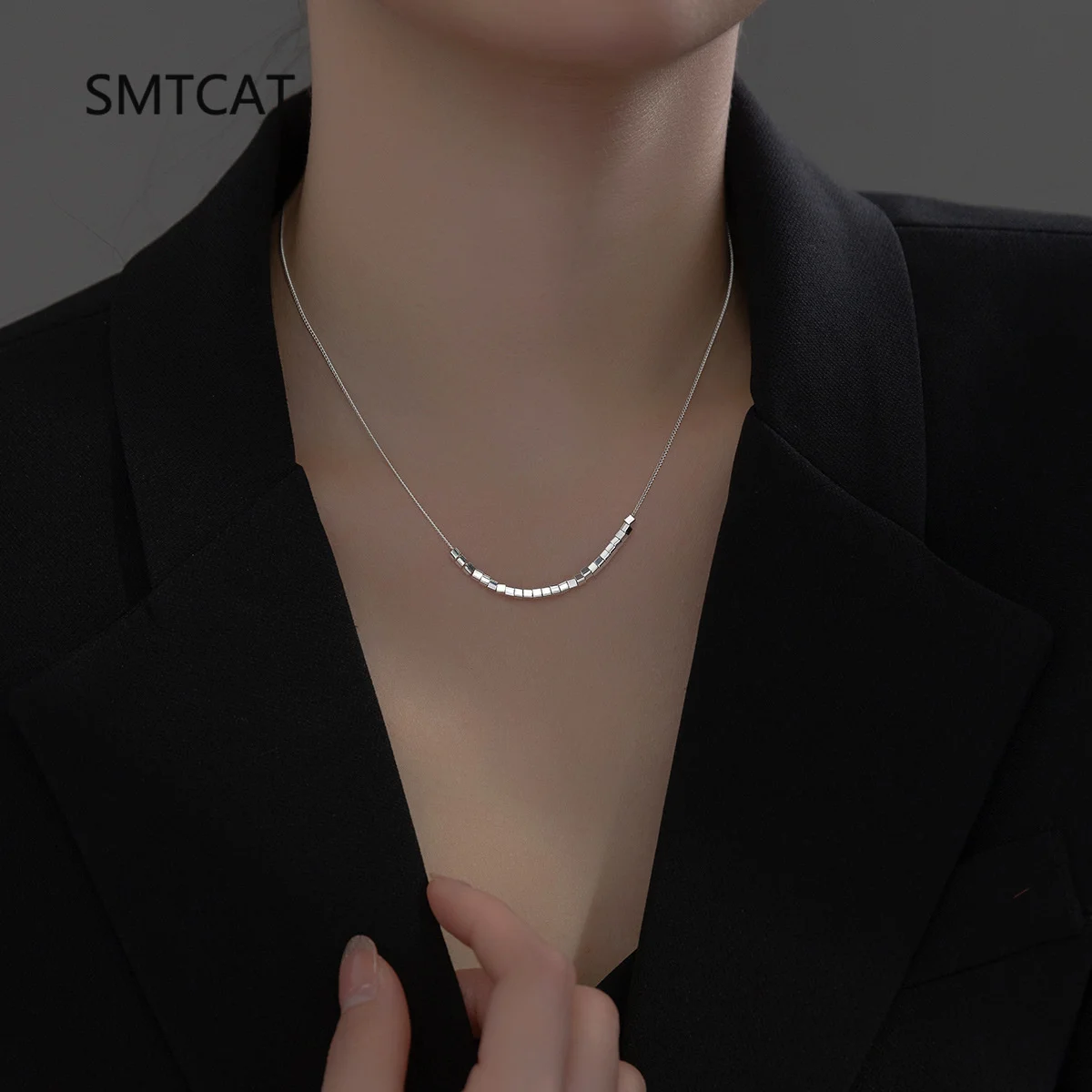 925 Sterling Silver Slide Block Sparkling Necklace Basic Chain Link Simple Fine Jewelry Choker For Women Valentine's Day Gift