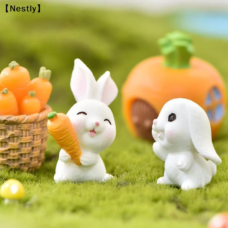 Mini Rabbit Easter Decor Hare Animal Figurine Resin Craft Bunny Garden Ornaments〔Nest〕