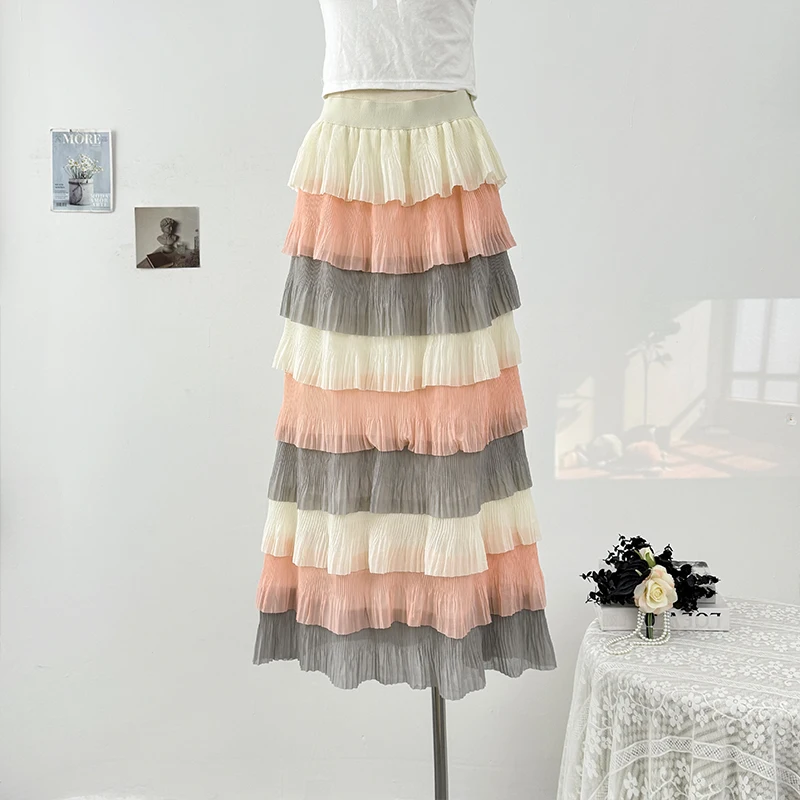 Fairycore Abito da ballo in chiffon a strati stile principessa Gonne Gonna a torta sottile elastica a vita alta Abiti estivi da donna per le vacanze al mare