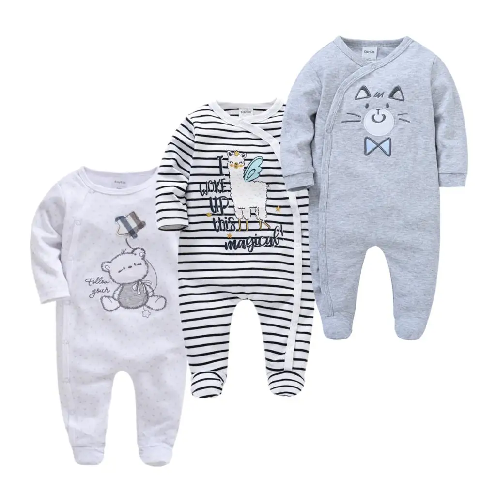 Baby Boys Jumpsuit Newborn 3PCS Cotton Infant Baby Pajamas Spring Autumn Cartoon Sleepwear Long Sleeve Girl Pyjamas Home Wear