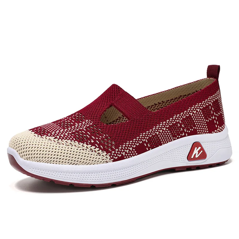 Women's Casual Shoes New Summer Fashion Soft Sole Breathable Hollow Out Flat Shoes Female Slip on Knitted Vulcanized Shoes