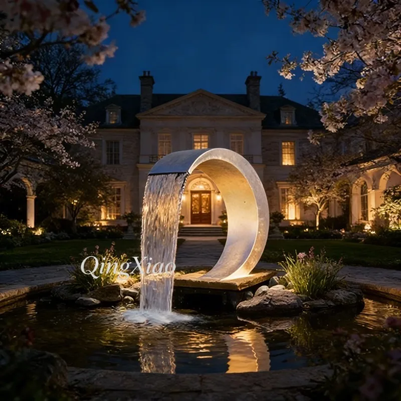 Custom Polished Stainless Steel Ring Waterfall Fountain Sculpture Residential Garden Municipal Park Commercial Plaza Landscape
