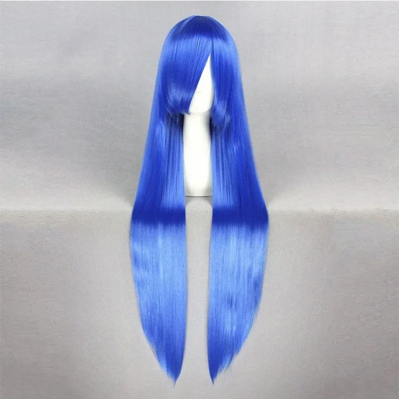 Parrucca cosplay anime capelli blu lisci Seta ad alta temperatura Performance sul palco Festival Party Donna Parrucche piene di capelli simulati