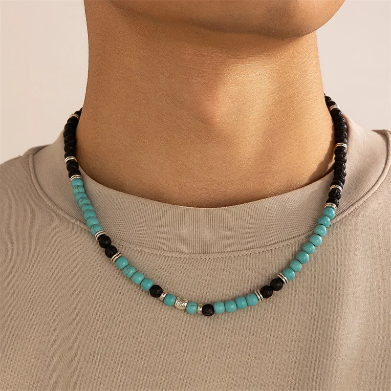 New Black Brown Beads Pendant Necklace for Men Trendy Accessories on the Neck Collar 2024 Fashion Jewelry Male Gift Decoration