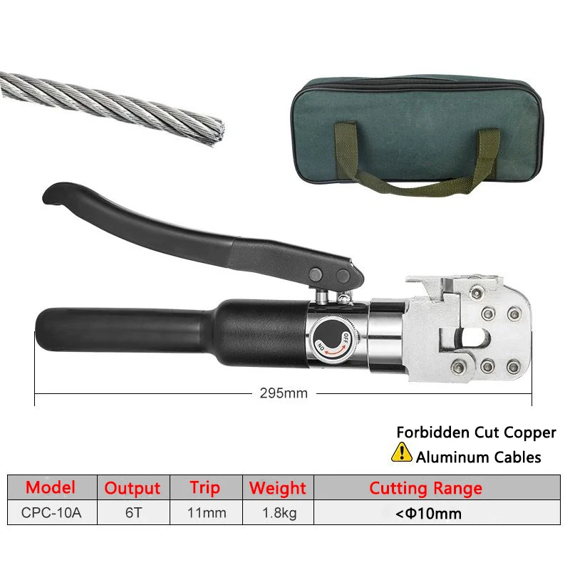 

Manual Hydraulic Wire Rope Shear CPC-10A Steel Wire Rope Cutter Wirerope Scissors Fast Cutting Max Cutting Diameter 10mm