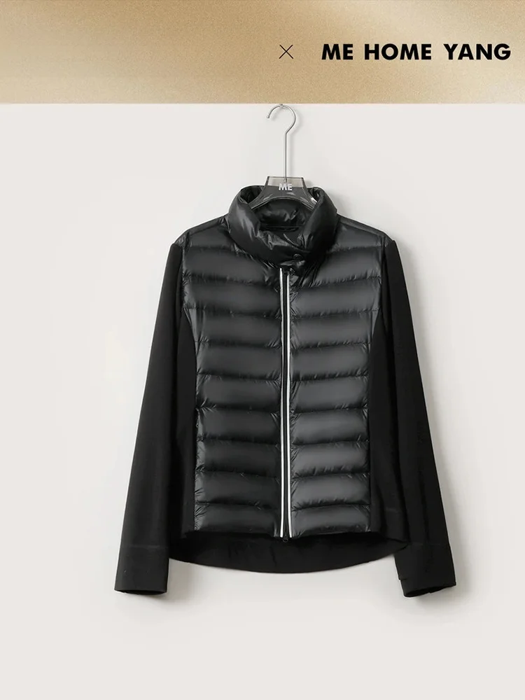 Manteau d'hiver mi-long pour femme MEQA3768, effet deux-pièces, col montant, mélange de fibres de vigne, 95% duvet, fermeture éclair, couleur unie