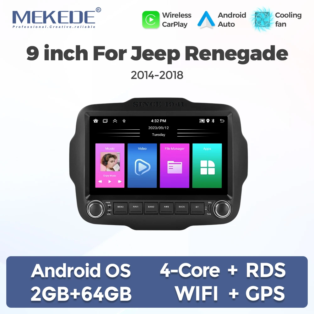 Für Jeep Renegade 2016 - 2020 Android 15 IPS-Bildschirm Autoradio Multimedia-Videoplayer GPS-Navigation CarPlay BT Stereo-Haupteinheit