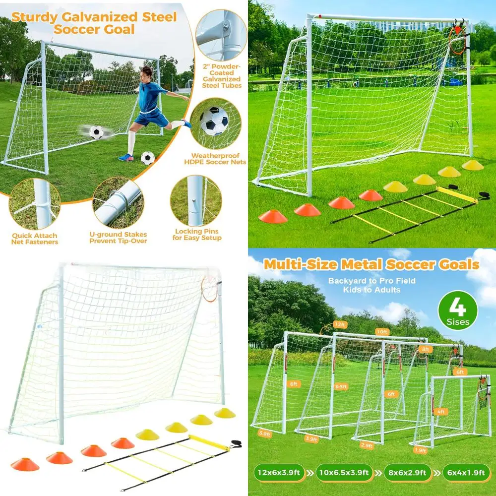

Portable Outdoor Soccer Goals for Kids and Adults - 12x6, 10x6.5, 8x6, 6x4 Sizes with 2 Steel Posts and Net
