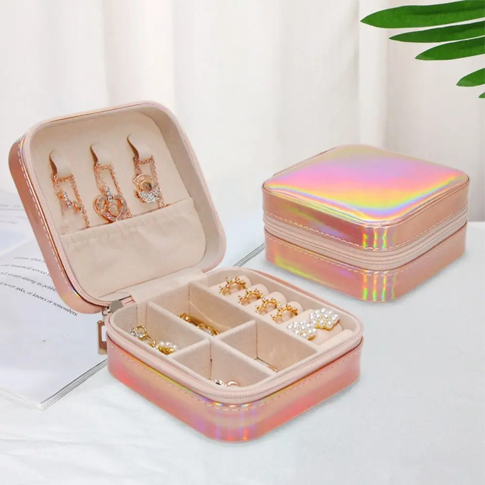

PU Leather Jewelry Packing Bag Large Capacity Laser Earrings Storage Case Multi-function Necklaces Rings