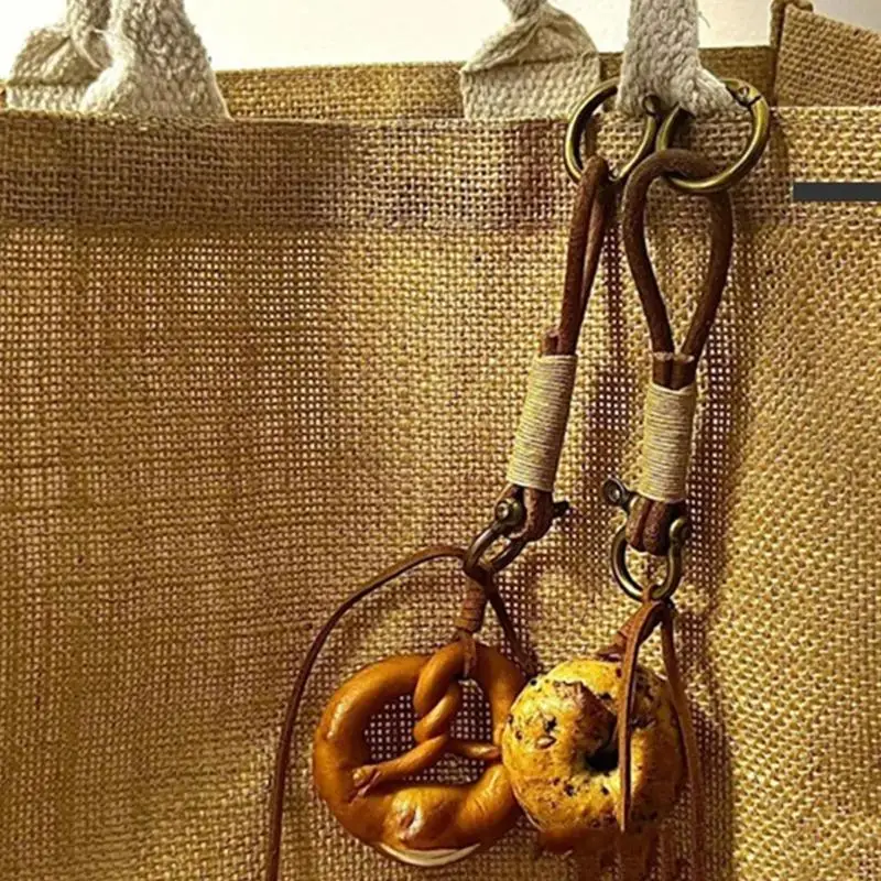 Vintage Inspired Braided PU Leather Ring Stylish Bag Hanging Decoration with Spring Closure for Everyday Use
