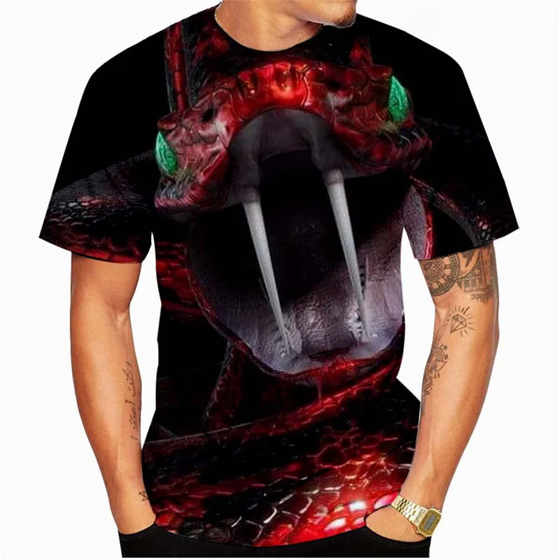 Cool Snake Pattern T-Shirt For Men Cold Blooded Animals 3D Printed Tees Summer Casual Short Sleeve O-Neck Tops Loose T Shirts