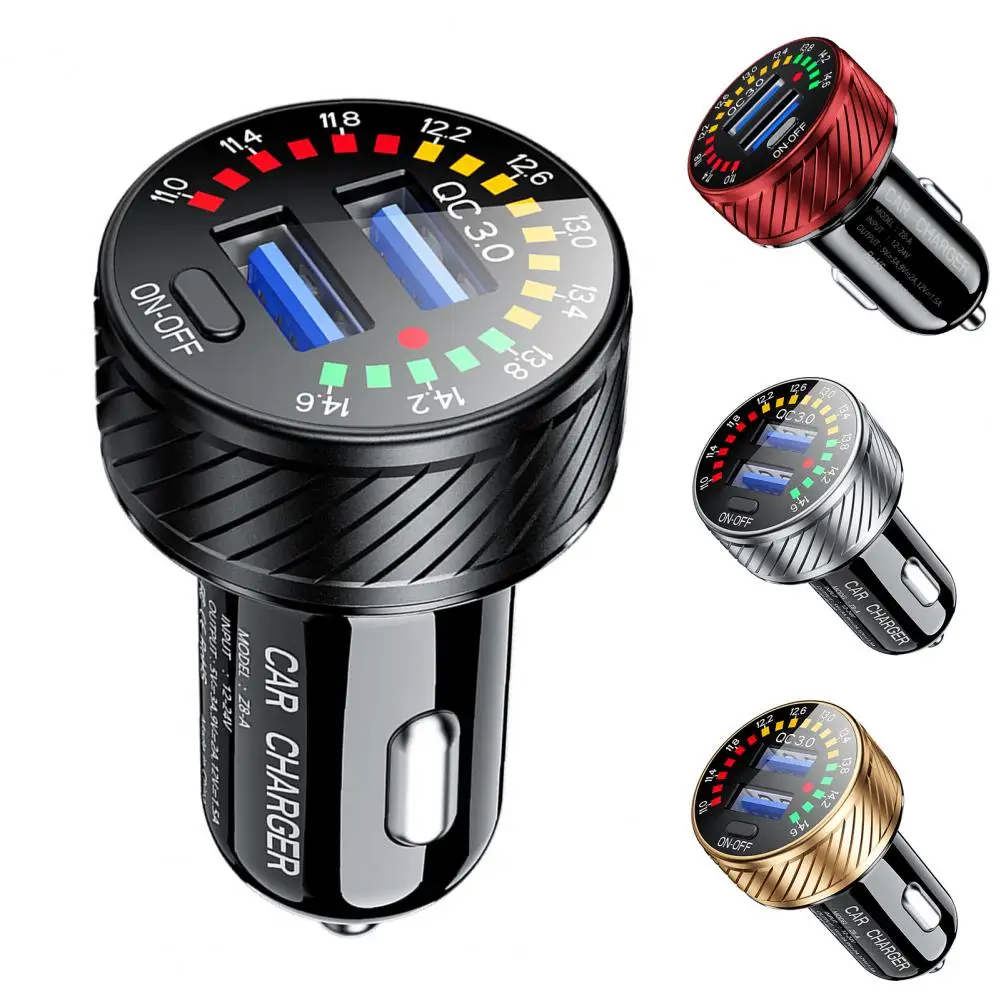 Car Charger Socket with Voltmeter Scale Display Heat-resistant Car Charger Adapter Dual QC3.0 USB Car Charger Socket