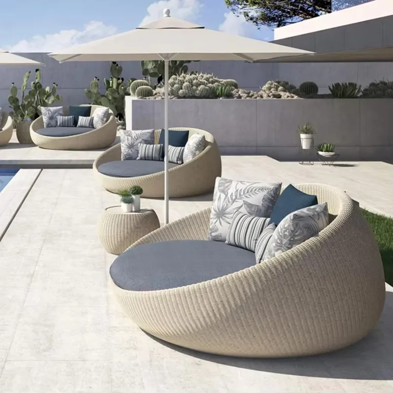 

Luxury Comfort Sun Bed Pool Outdoor Round Lounge Chair Garden Furniture Waterproof Rattan Woven Daybed