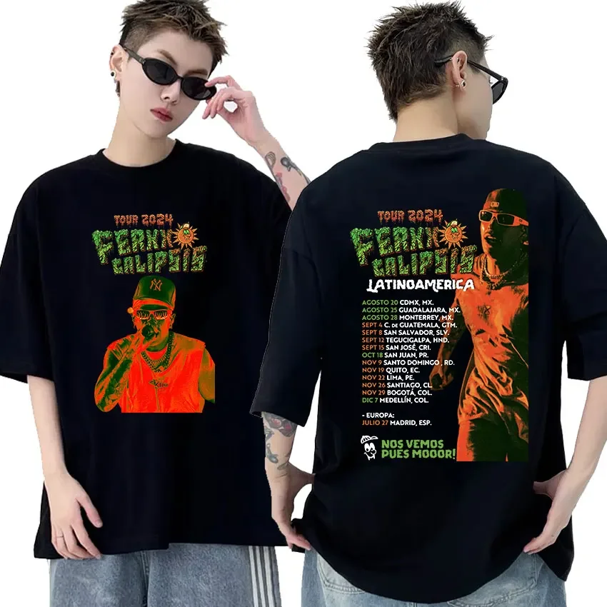 Ferxxocalipsis Feid Ferxxo 2024 World Tour T Shirts Men's Hip Hop Fashion Vintage Oversized Cotton T-shirt Y2k Gothic Streetwear