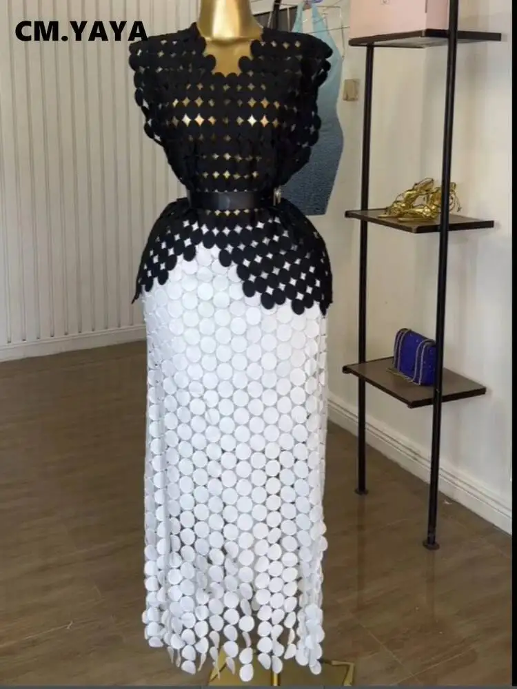 

CM.YAYA Женский укороченный топ с круглым вырезом и облегающая миди, тонкая макси-длинная юбка, костюм 2025 года, летние каникулы, сексуальный комплект из двух предметов, наряды