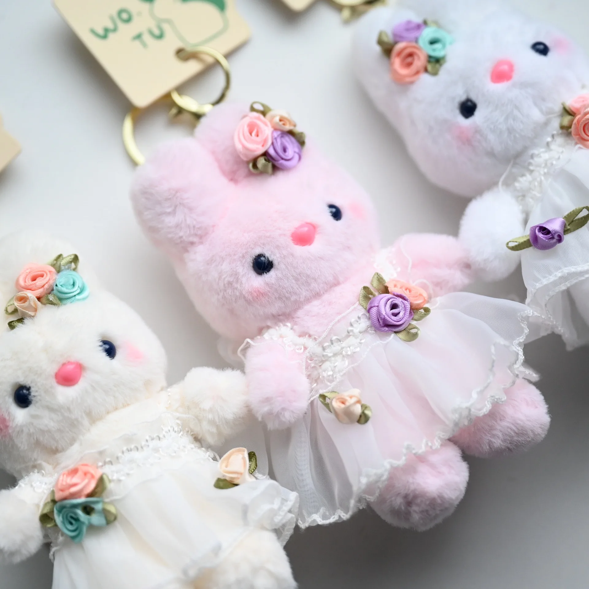 14cm kawaii Blooms Rabbit Plush Toy Keychain Cute Cartoon Animal Wedding Rabbit Stuffed Pendant Girls Birthday Gift
