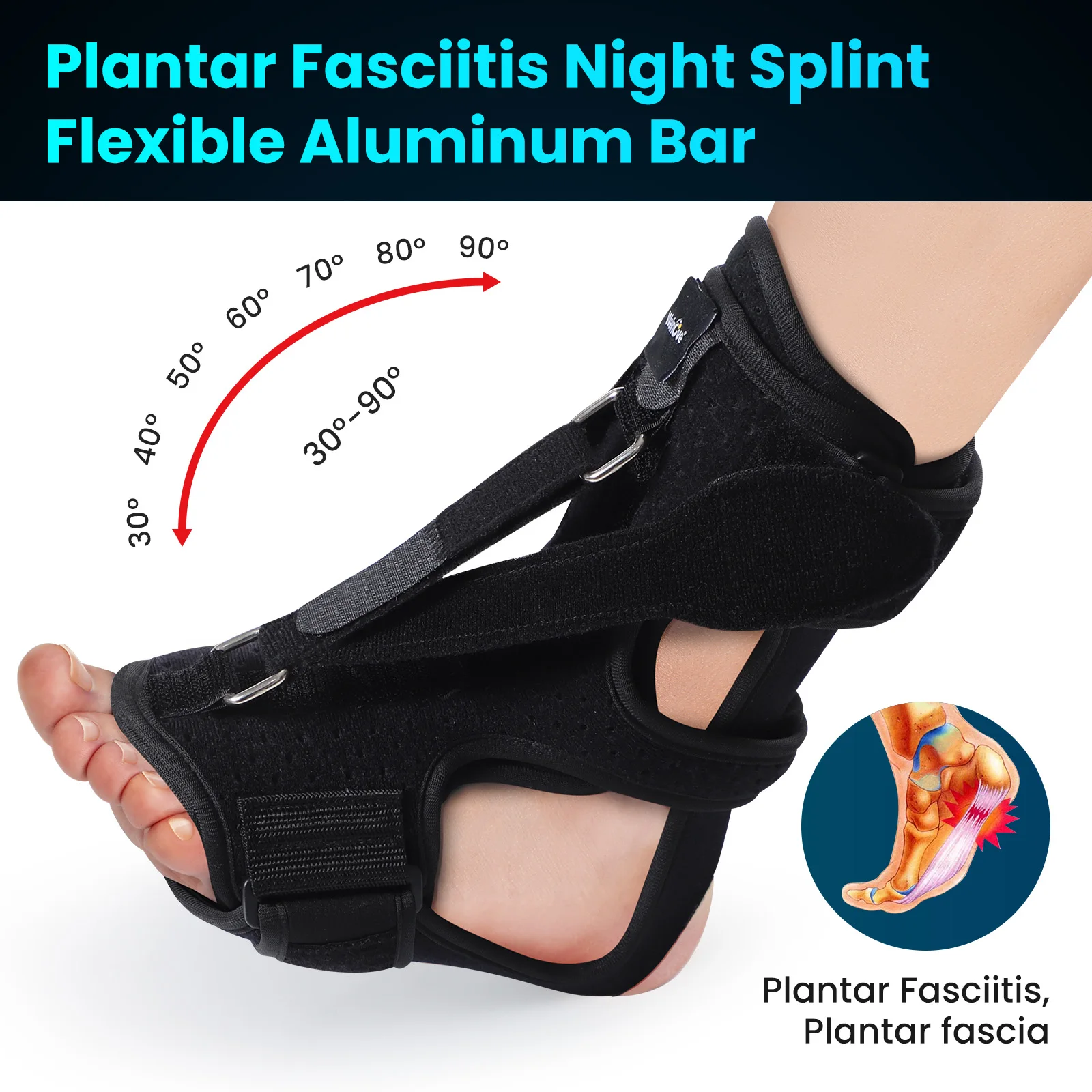 

1Pcs Adjustable Ankle Brace Plantar Fasciitis Night Splint Foot Drop Brace Plantar Fasciitis Arch Foot Achilles Tendon Support