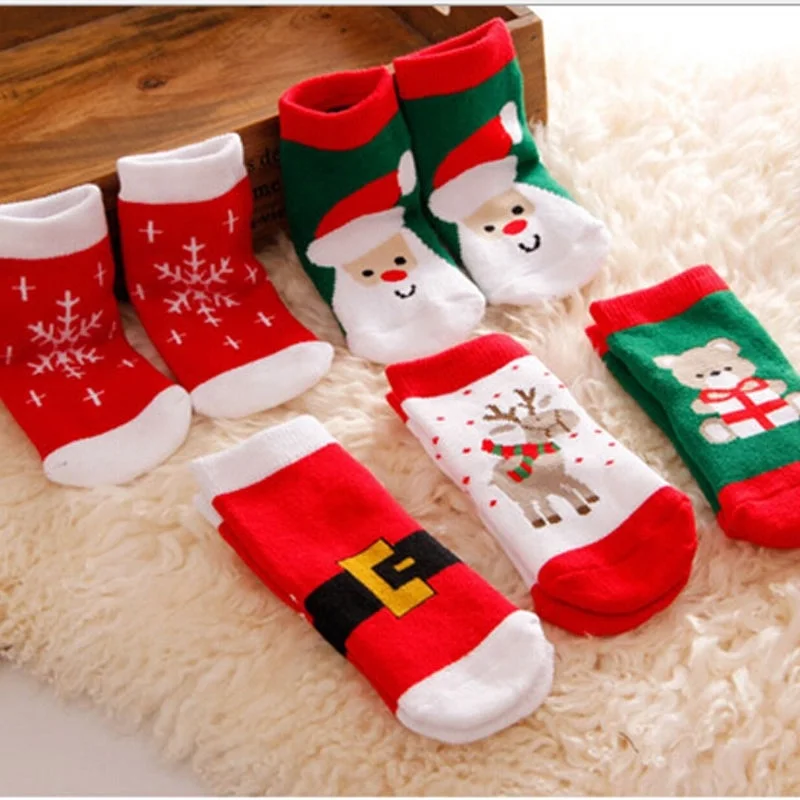 1Pair Cotton Spring Winter Autumn Baby Girl Boys Kids Warm Socks Children Striped Terry Snowflake Elk Santa Claus Bear Christmas